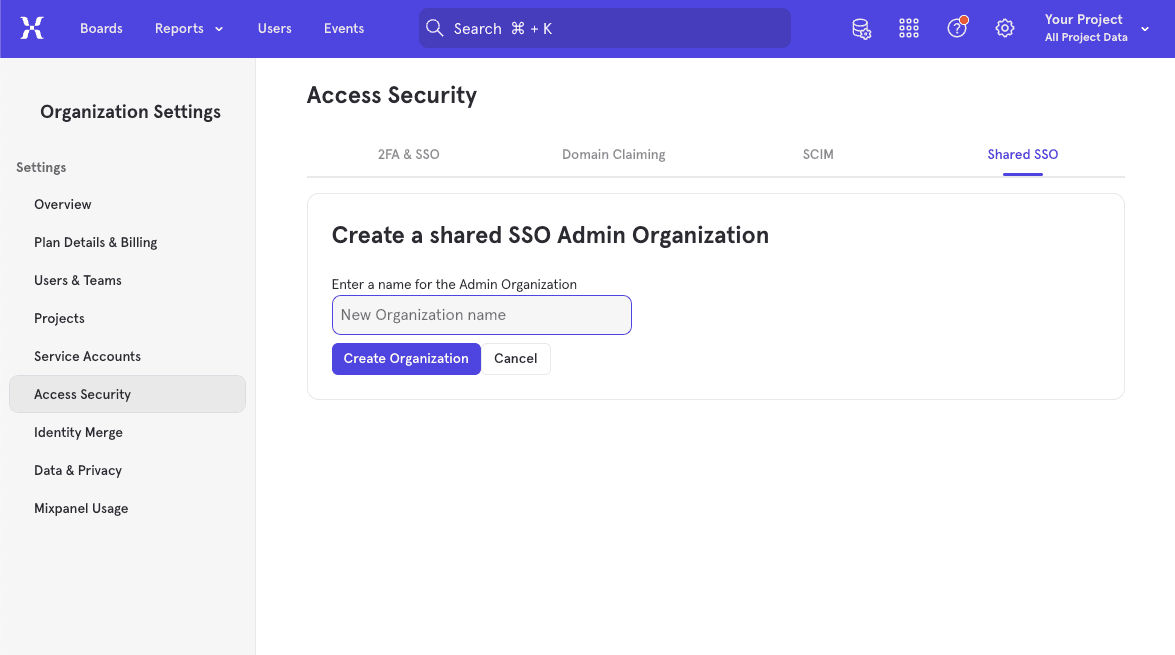 SSO Create Admin Organization Image